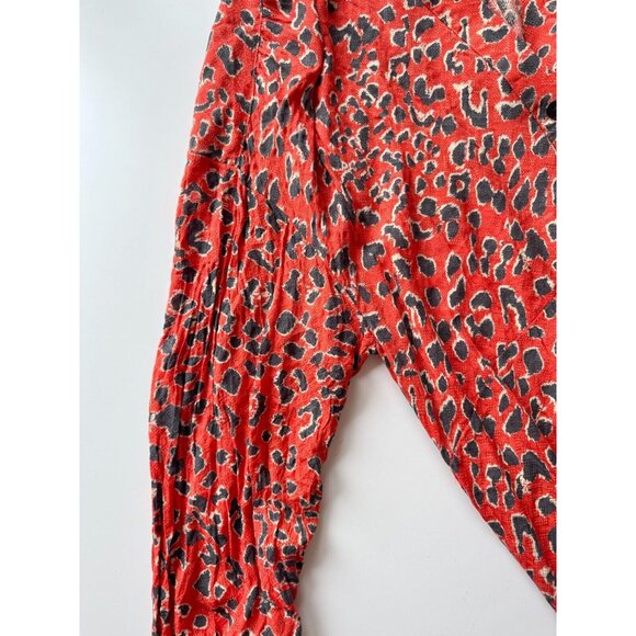 FREE PEOPLE C'est Moi Orange Leopard Printed Long Duster Maxi Blouse Top, Size M - Picture 6 of 15